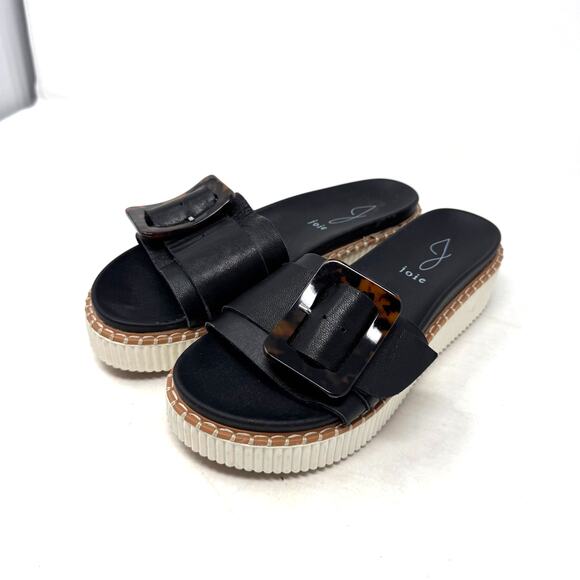 Joie Lyla Black Leather Slide Sandals Platform Buckle Detail Size 7.5 - Picture 1 of 11